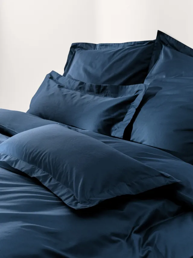 Westwing Collection Premium katoensatijnen dekbedovertrek Blauw