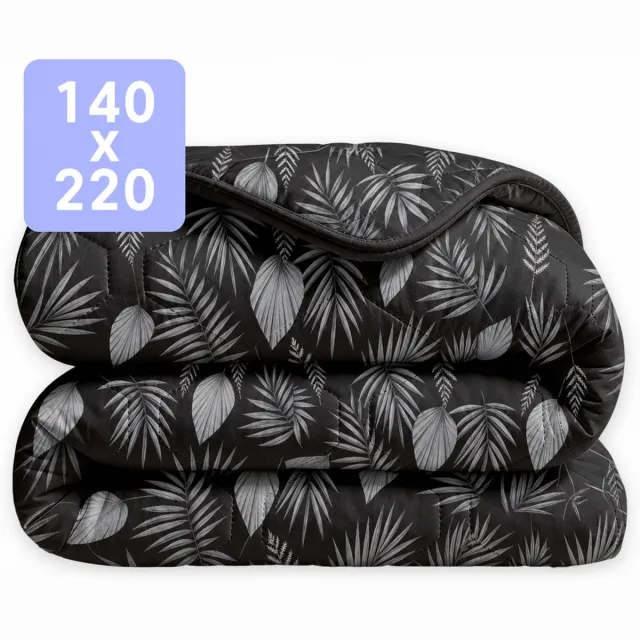 Happybed Dekbed zonder overtrek 140x220 - Wasbaar All Year - Bedrukt dekbed zonder hoes - Hoesloos Dekbed - Eenpersoonsdekbed - Black leaves