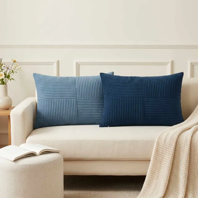 vidaXL Kussensloop 2 st ALMELO Blauw 50 x 70 cm corduroy