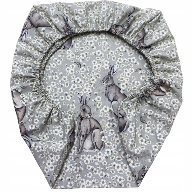 Sroka białoboka Merkloos Hoeslaken Wieg/Co-sleeper 90x40cm met Elastiek - Konijntjes White with rabbit print