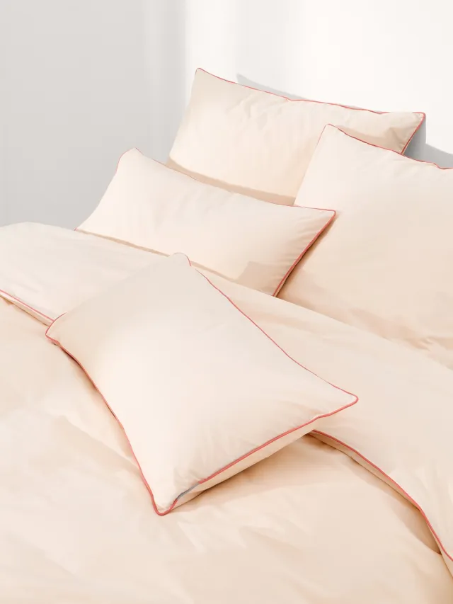 Westwing Collection Perkal katoenen dekbedovertrek Daria met bies Roze