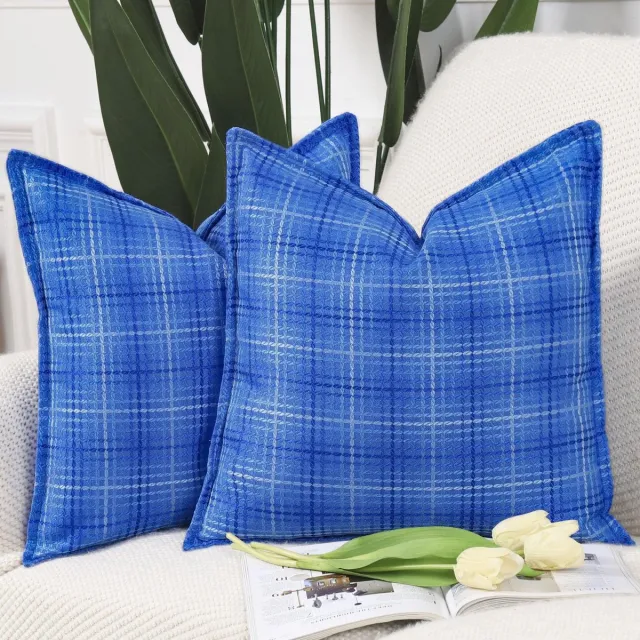 Ibenzoa Set van 2 Luxe Kussenhoezen met Flensrand voor Bank en Slaapkamer, 50 x 50 cm, Blauw