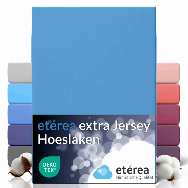 etérea Himmlische Qualität etérea Extra Jersey Hoeslaken 90x200 - 100x220 cm - Oekotex - 100% katoen - bis 35 cm - Blauw