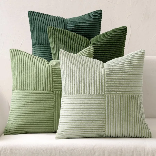 Ibenzoa Kussenhoezen Set van 4 Stuks in Corduroy Patchwork Design voor Sofa en Slaapkamer Groene serie