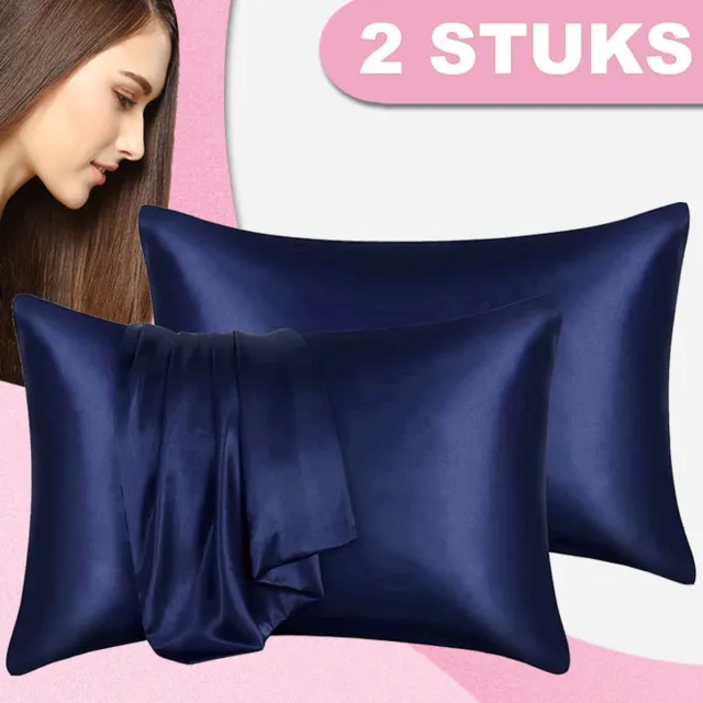 Jumada 's Satijnen Kussenslopen 60x70 cm - Set van 2 - Zacht voor Haar & Huid - Donkerblauw