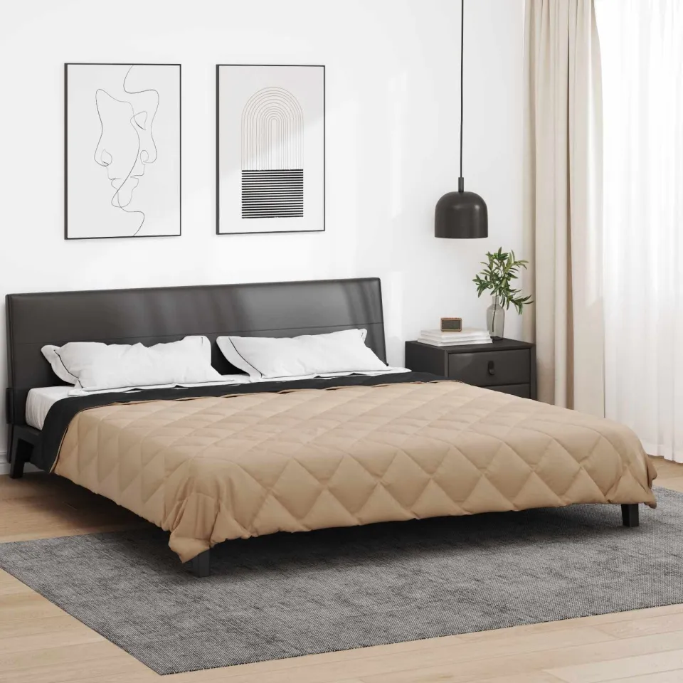 vidaXL Vol jaar dekbed 220 x 240 cm 300 gsm Microvezel Zwart en Taupe, foto 4