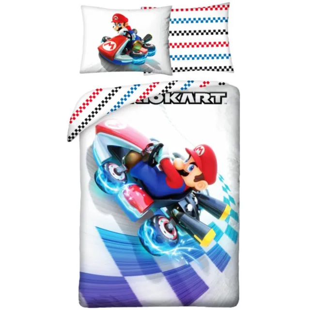 Super Mario Dekbedovertrek Mario Kart Speed - Eenpersoons - 140 x 200 cm - Katoen Wit