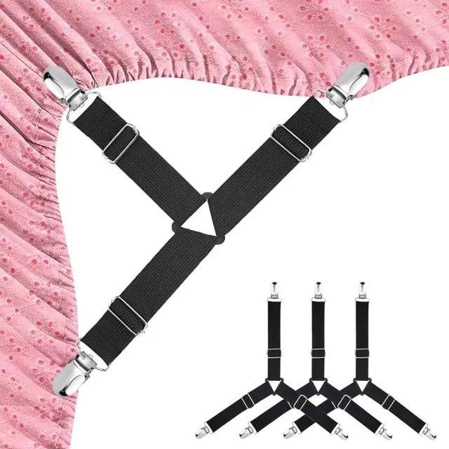 Jonyx 4x Lakenspanner - Hoeslaken vastmaken - Hoeslaken op zijn plek houden - Bedovertrek vastmaken - Laken strak houden - Bretels voor hoeslaken - Laken clips - Zwart - Verstelbaar - Jonyx
