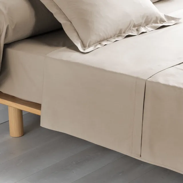 Ibenzoa Zacht Percale Katoenen laken in Natuurlijke Tint Beige