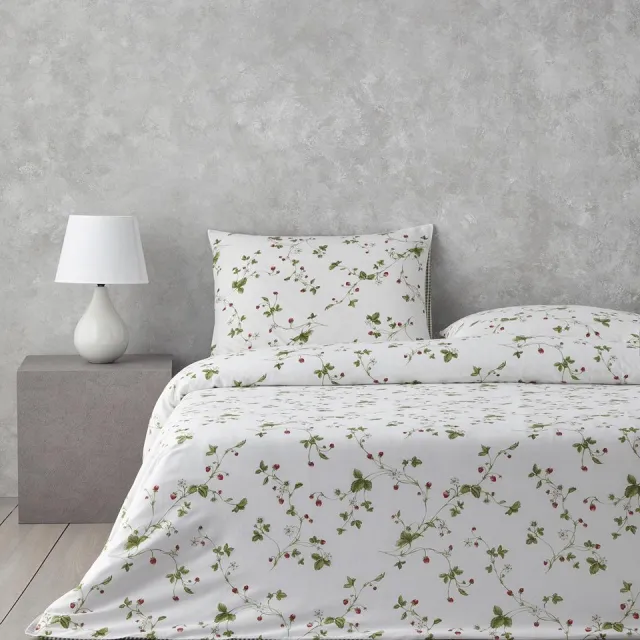 English Home Strawberry Dekbedovertrekset - Eenpersoons - 100% Katoen - 1 kussensloop - 160 x 220 cm - Rood/Groen