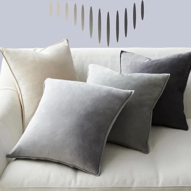 Thuys Kussensloop 50 x 50 cm, grijs, set van 4 fluwelen kussenslopen, kussenovertrek, decoratieve kussensloop, voor bank, slaapkamer, woonkamer, balkon, kinderen, pluizig kleurverloop Grijs-serie