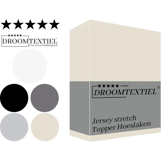 Droomtextiel Topper Hoeslaken Jersey Stretch - Crème 180x220 cm - Tweepersoons - 160g.m² Zacht Katoen