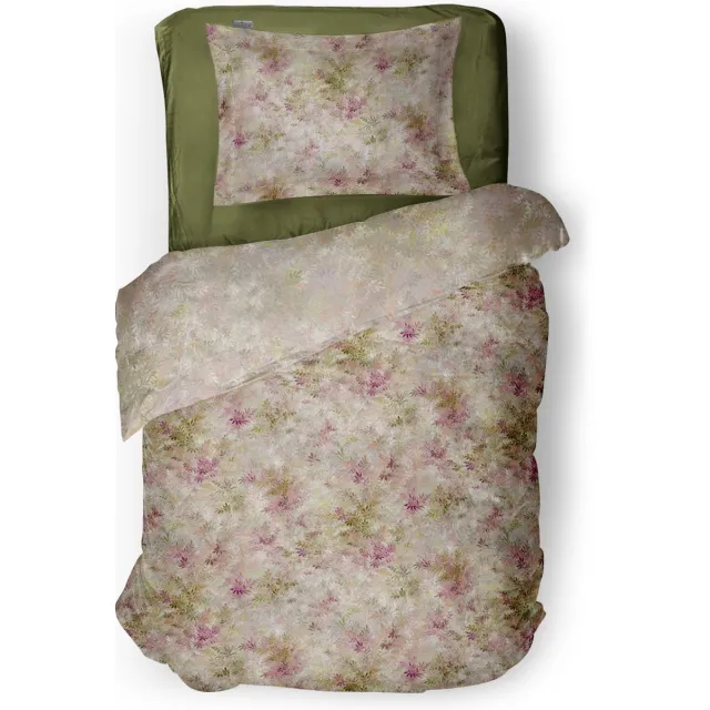 LINNICK Dekbedovertrek Katoen Fable Meadow - Beige - Dekbedovertrek 140x200/220cm - 100% Katoen - Eenpersoons - Dekbedovertrekken - Bloemen Dekbedovertrek