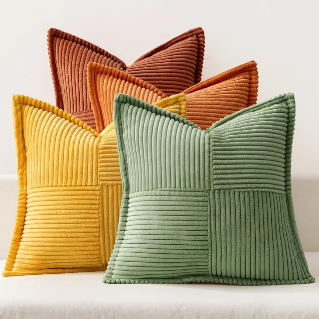Ibenzoa Set van 4 stijlvolle corduroy kussenslopen voor bank en slaapkamer, oranjegroen, 40 x 40 cm
