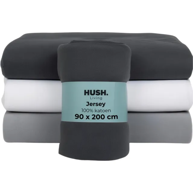 HUSH. Living HUSH Living - Hoeslaken Jersey - 100% Katoen - 160 Grms - Kreukvrij en Strijkvrij - Rekbaar - Lekker Warm - 90x200+30cm - Antraciet