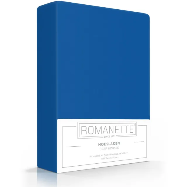 Romanette Hoeslaken Katoen Kobalt Blauw-160 x 200 cm