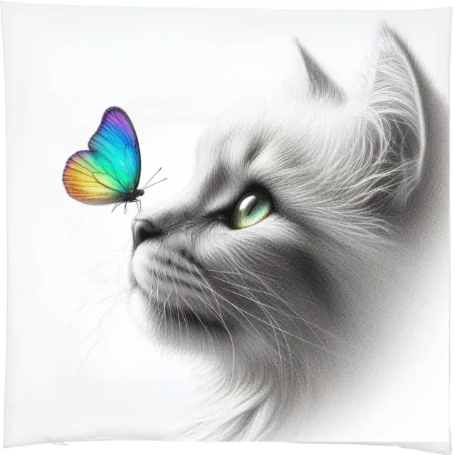 Radey's Kussensloop kat en vlinder - 39x39 cm - met rits - exclusief vulling divers