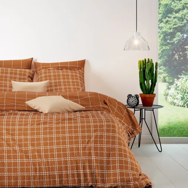 Mistral Home DEKBEDOVERTREK - katoen renforcé - 200 x 200 cm + 2x 65 x 65 cm - tweepersoons - ruiten - roest