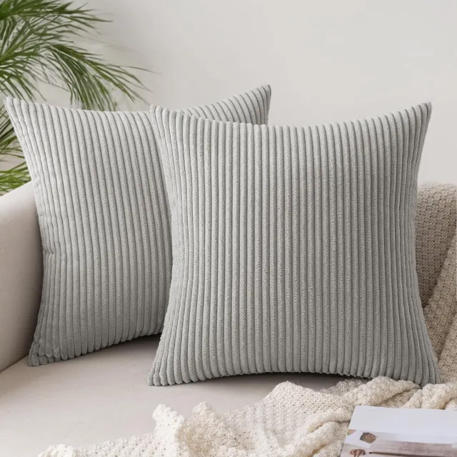 Ibenzoa Set van 2 Corduroy Kussenslopen Lichtgrijs 40x40 cm – Zachte Decoratie voor Thuis