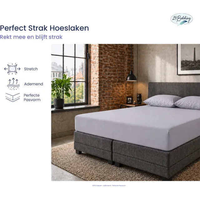 24-Bedding Jersey Hoeslaken - Extra zacht - 97% katoen - 3% Elastaan - 90x220 cm - Zilver Grijs - 30 cm