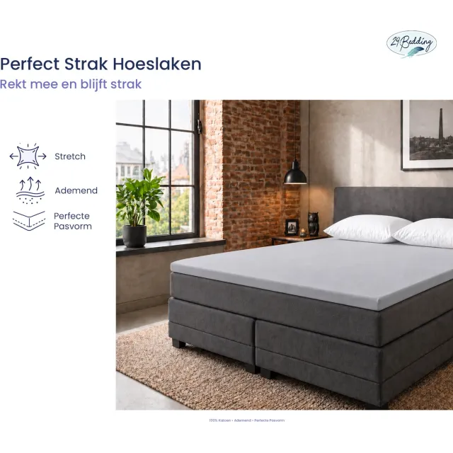 24-Bedding Jersey Topper Hoeslaken - Topdek Hoeslaken Jersey - Extra zacht - 97% katoen - 3% Elastaan - 90x210 cm - zilver Grijs - 5 t/m 15 cm hoogte.