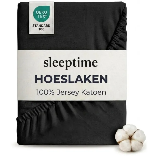 Sleeptime Jersey Stretch Hoeslaken - 100% Katoen - 80/90/100x220 - Zwart