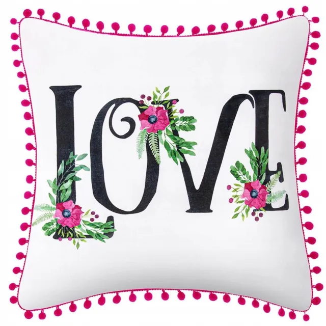 Spod Igły i Nitki Sierkussens 45x45cm Love Wit met Roze Pompons