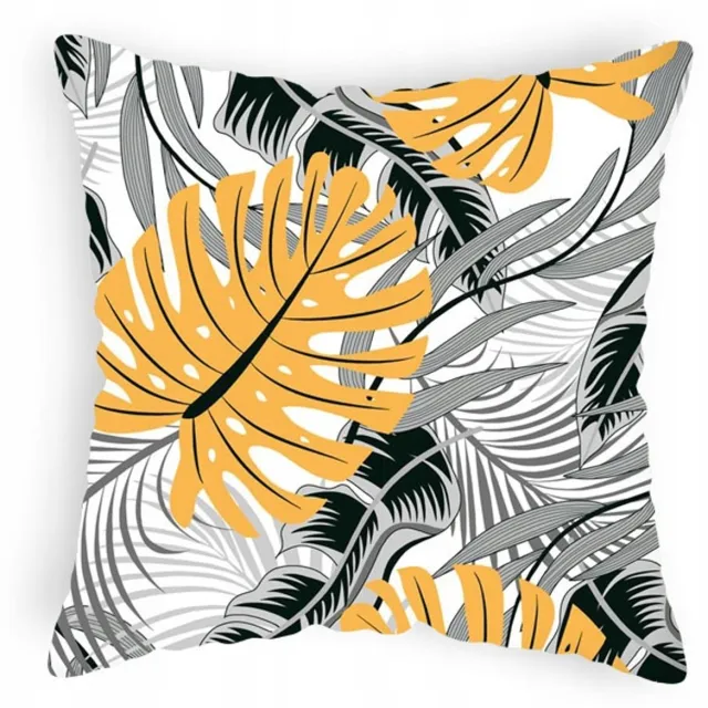 Designpremium Kussensloop Monstera 40x40 cm Grijs-Mosterd Katoen Grijs-Mosterdgeel