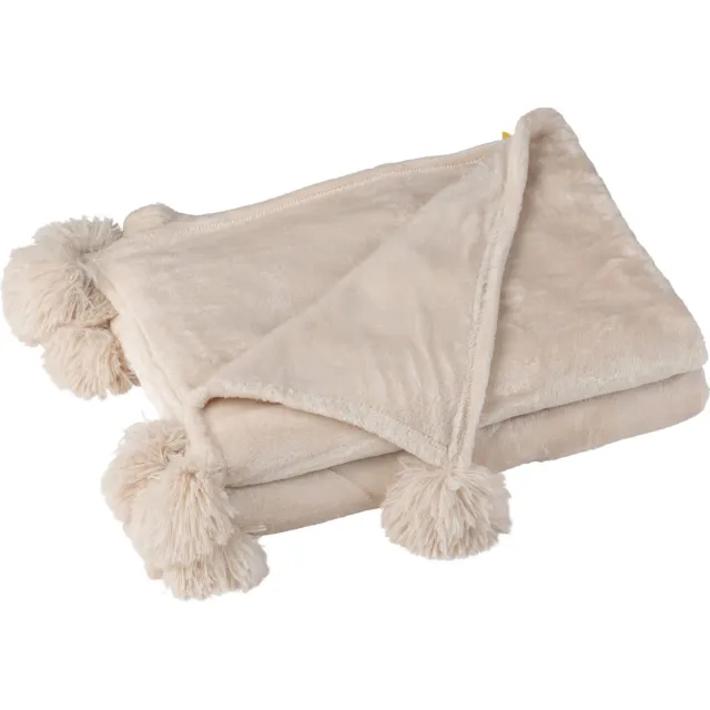 J-Line plaid Pompom - polyester - lichtbeige - 170 x 130 cm