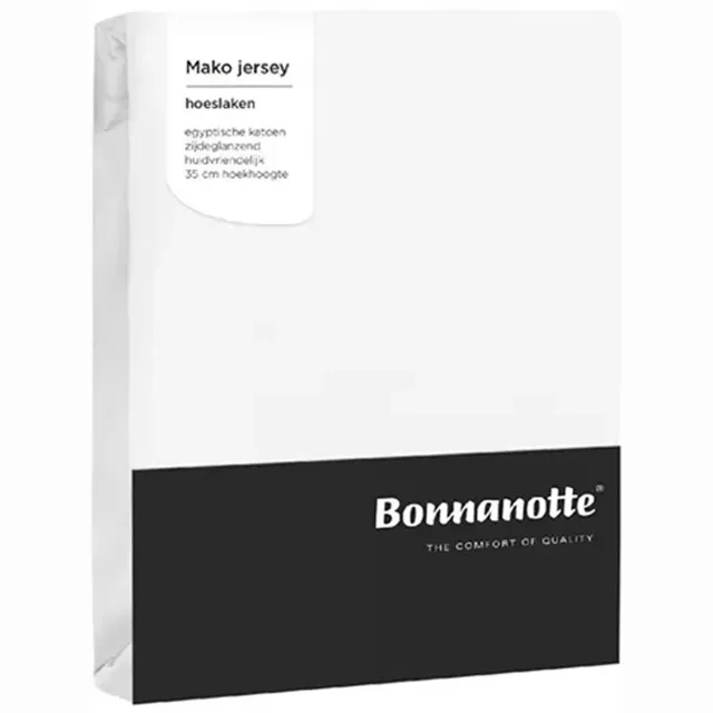 Bonnanotte Mako Jersey WIT Hoeslaken | 100% Egyptisch katoen | 180/200 x 200/220 cm | Voor hoge matrassen