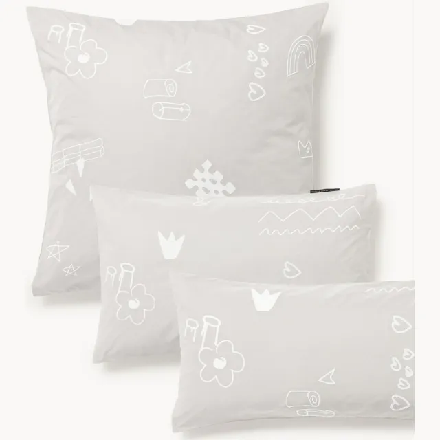 Westwing Collection Katoenen kussenhoes Jouy met geborduurd patroon Grijs, Wit
