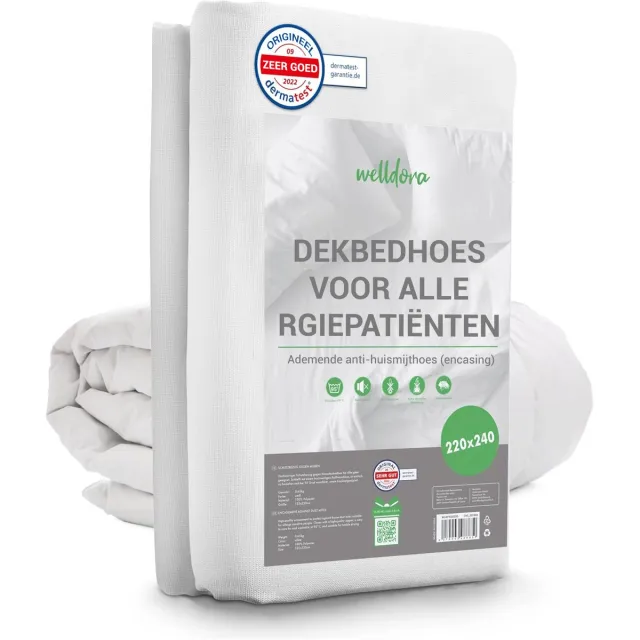 Welldora Anti-Allergie Dekbedovertrek 220x240 cm met Rits | Dekbed Overtrek tegen Huisstofmijt & Allergenen | Medisch getest en Oeko-Tex Gecertificeerd | Ademend, Wasbaar tot 95°C | Dekbedhoes 220 x 240 Volwassenen | Voor gevoelige Huid & Allergieën Wit