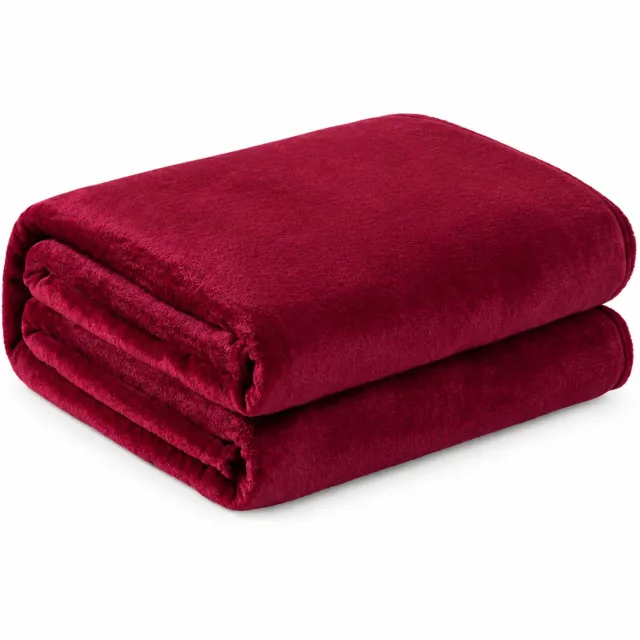 SWGOTA Donkerrode flanellen deken 120 x 200 cm, effen polyester plaid voor op de bank Donkerrood