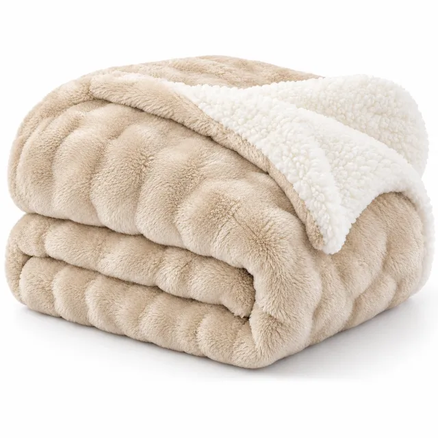 bedlin Fleece deken – Plaid – 150x200cm – Scherpa Bubble Beige