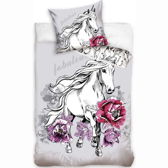 Unicorn DREAMEE Dekbedovertrek Fabulous Unicorn - Eenpersoons - 140x200 cm - Grijs