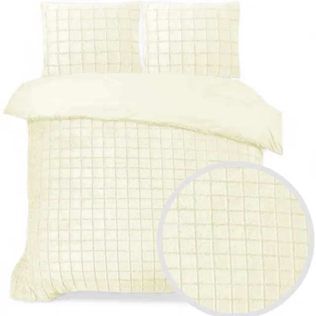 Husch Teddy Fleece Faux Fur Dekbedovertrek Ecru - Tweepersoons - 200x200/220 cm - Heerlijk Zacht