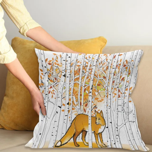ABAKUHAUS Jagd Kussenhoes, Fox Herbstwald, Kussenhoes met Dubbelzijdig Patroon, Heldere Digitale Print, Kleurecht, met Ritssluiting, 45 x 45 cm, Oranje Wit Zwart