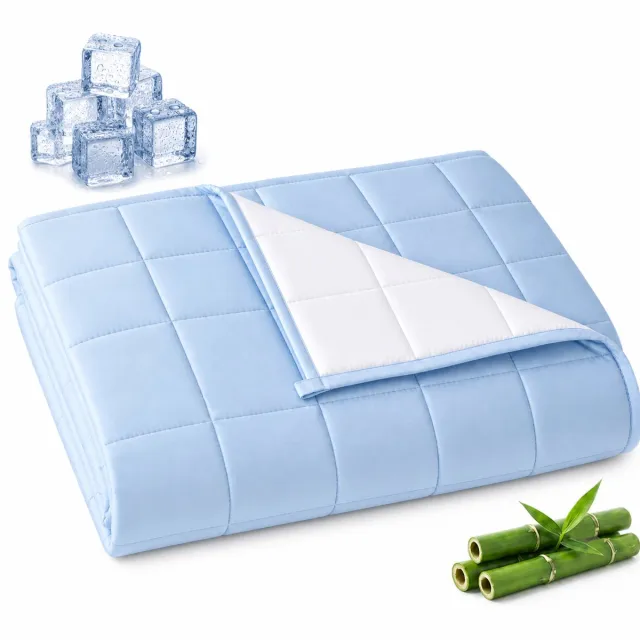Quincs Verkoelend Verzwaringsdeken & Zwaartedeken 7kg 150x200cm - Weighted Blanket & Dekbed - Verkoelende & Verzwaarde Deken - Gewichtsdeken - Antibacterieel & Hypoallergeen - Bi Color - 60s bamboe 300TC ice blue