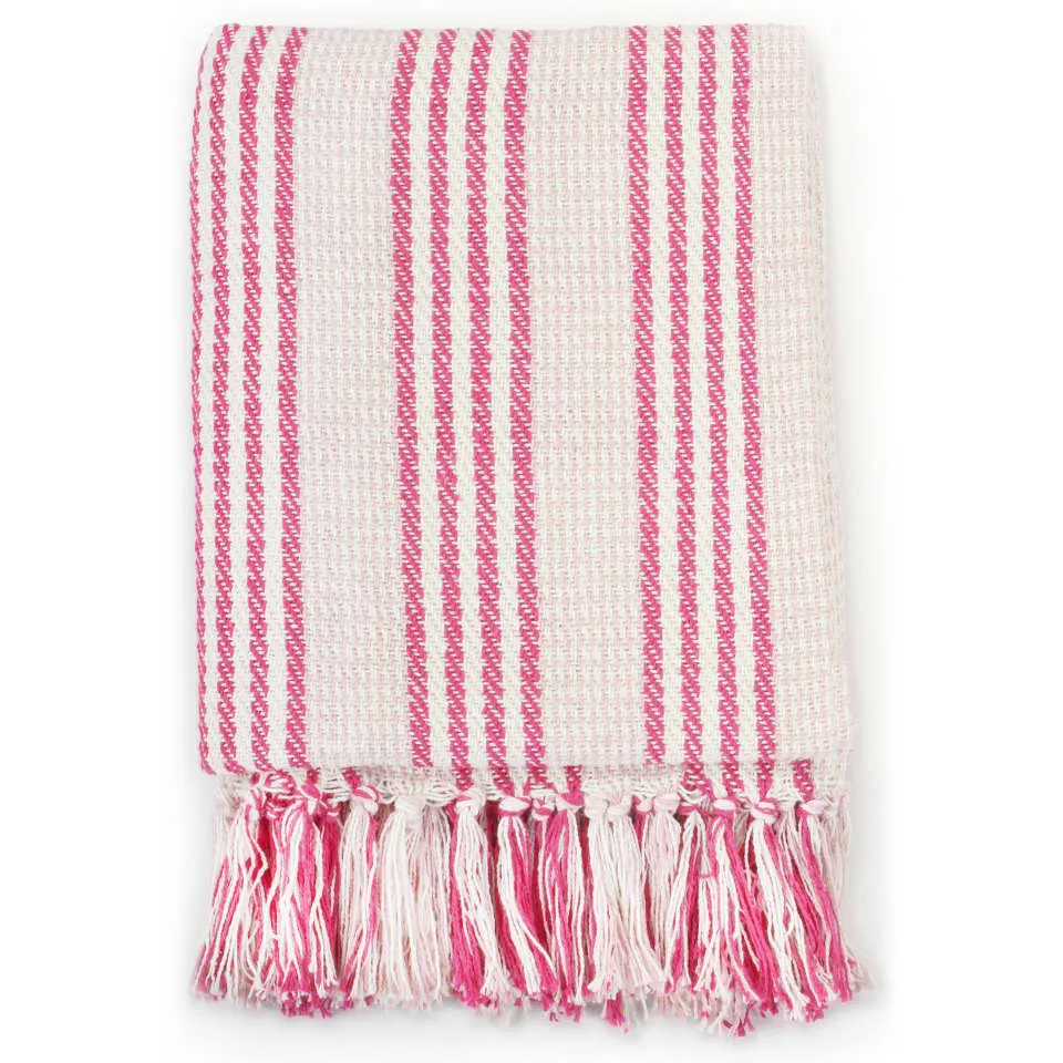 vidaXL Plaid strepen 125x150 cm katoen roze en wit, foto 2