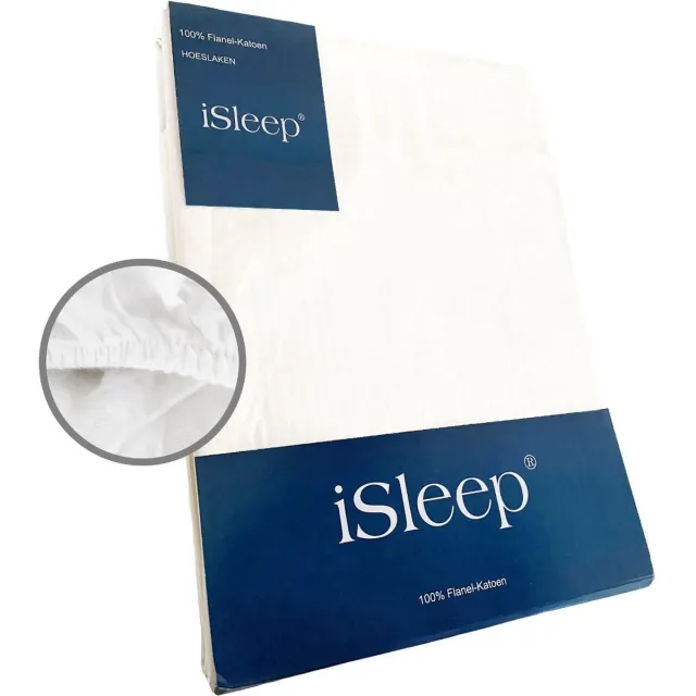 iSleep Flanel Hoeslaken - 100% Flanel Katoen - Hoge Hoek - Rondom Elastiek - Eenpersoons - 80x200 cm - Wit
