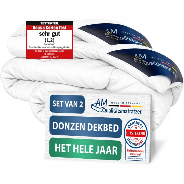 AM Qualitätsmatratzen 100% dons - Set van 2 Extra warm donzen winterdekbed 140x220 cm - Winterdekbed 140 x 220 - Donsdekbed 140x220 - 100% Franse dons - Inlegwerk van katoen Wit