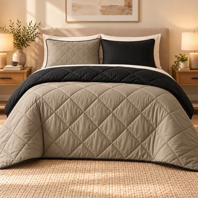 Dormidor Wasbaar Dekbed 240x200 cm – Inclusief 2 Kussenslopen 60x70 cm – Taupe/Zwart