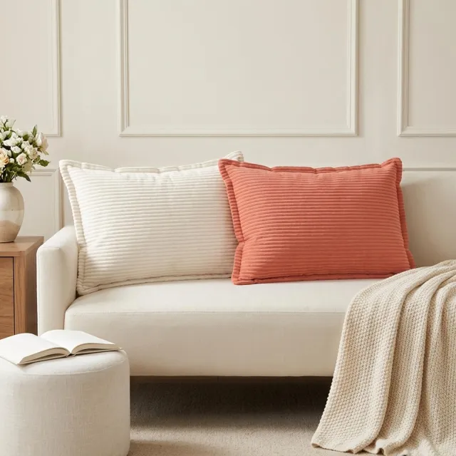 vidaXL Kussensloop 2 st HOUTEN Crèmekleurig 50 x 70 cm corduroy