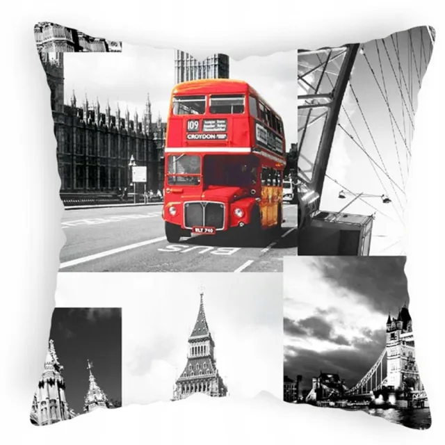 Designpremium Londen Stadsprint Kussensloop 40x40 cm Katoen grijs