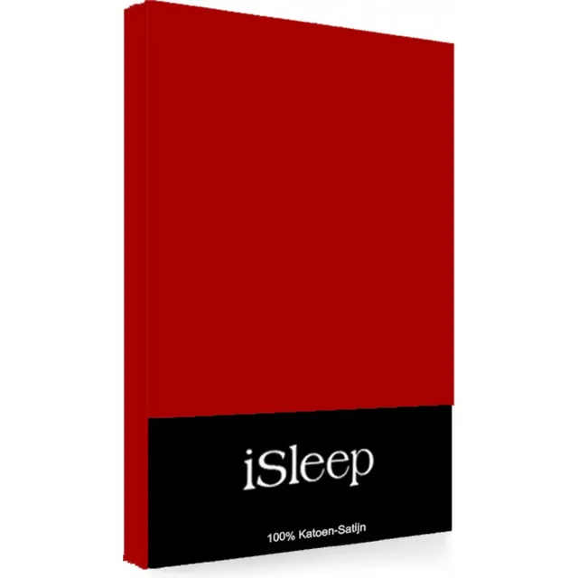 iSleep Satijn-Katoen Hoeslaken - Eenpersoons - 90x200+30 cm - Rood