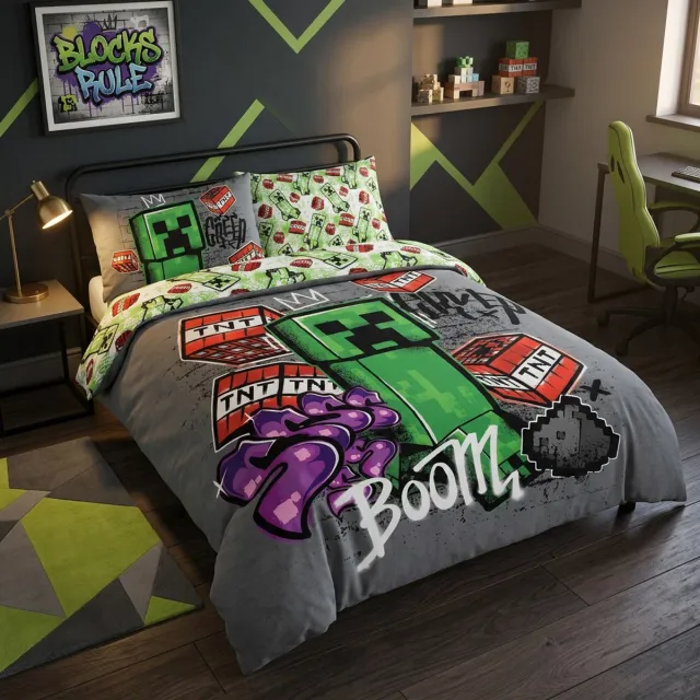 Minecraft Dekbedovertrek Boom - Lits Jumeaux - 240 x 220 + 2x 63 x 63 cm - Polyester Veelkleurig