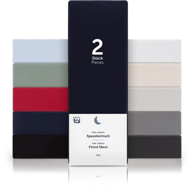 Blumtal Hoeslaken - Fitted Sheet - Jersey - Katoen - 90 x 200 x 30 cm - Donker Oceaan Blauw - Set van 2