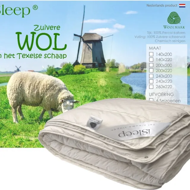 iSleep Wollen 4-Seizoenen Dekbed - 100% Wol - Tweepersoons - 200x220 cm Ecru