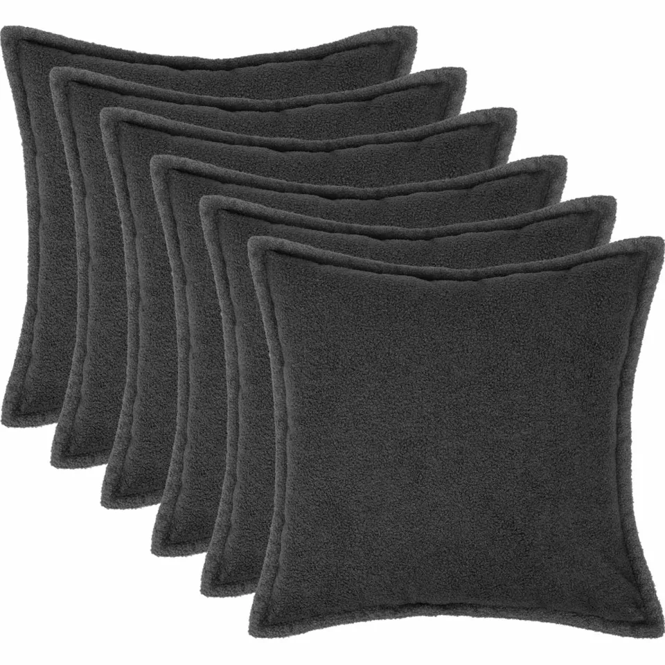 vidaXL Kussensloop 6 st HOUTEN Donkergrijs 40 x 40 cm Bouclé, foto 3