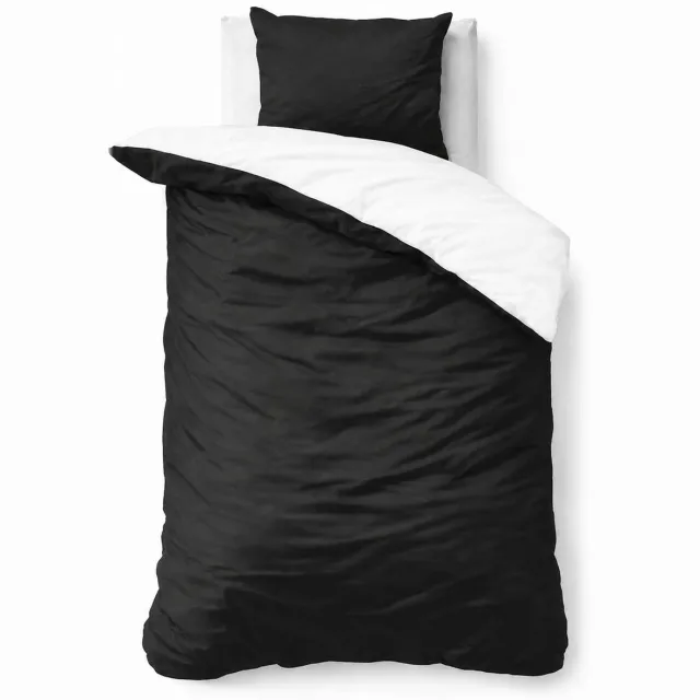 decoware Dekbedovertrek Double Face 140x220 cm - Zwart/Wit - Katoen - Dubbelzijdig - Met Kussensloop - Eenpersoons